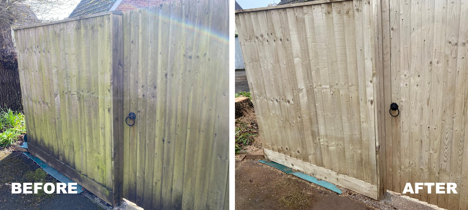 Soft wash your garden fences to remove moss